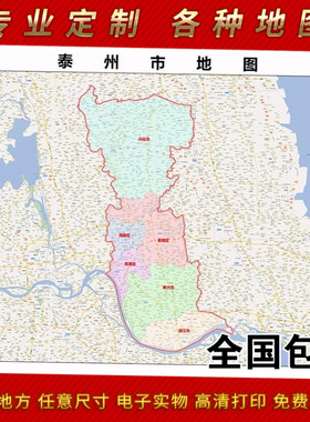 2025年泰州市地图贴图 办公室街道 墙壁装饰画定制地图路线