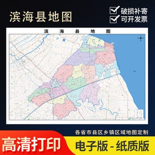 2025年滨海县行政地图办公室街道实物超大装饰画定制卫星