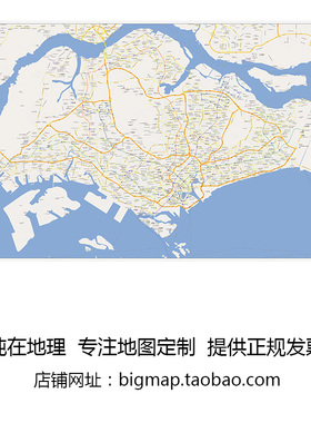 新加坡Singapore地图  路线定制移民外贸旅游行社公司书房布贴图