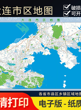 2025年大连市区地图贴图办公室街道墙壁贴超大装饰画卫星