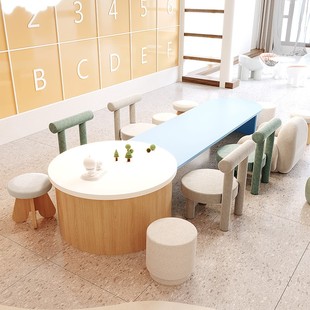 幼儿园手工绘画区架空层售楼处接待早教成套组合 实木儿童桌椅套装