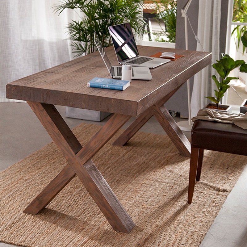 复古书桌简易家用实木桌子长方形写字桌怀旧原木办公桌仿古老式桌