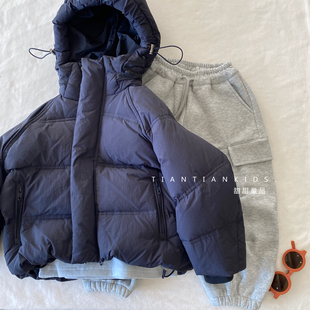 【小中童90-130】韩版字母印花羽绒服男童冬季面包服连帽外套女童