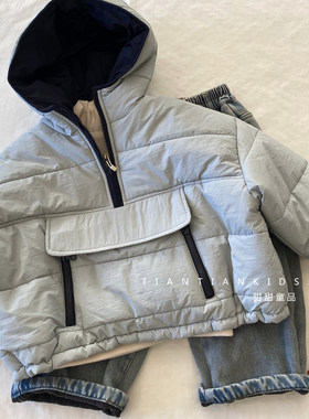 【中童110-150】连帽套头外套男童休闲外套韩系女宝夹棉上衣棉衣