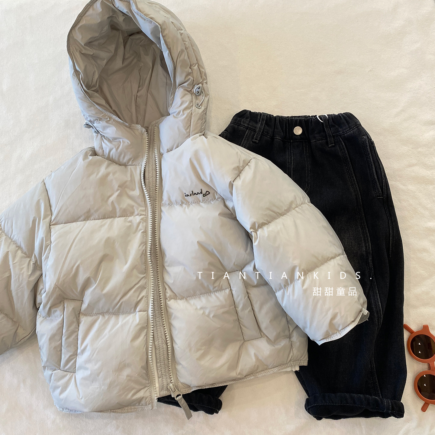 【小童90-130】男童韩版简约纯色羽绒服连帽冬季女宝百搭保暖外套