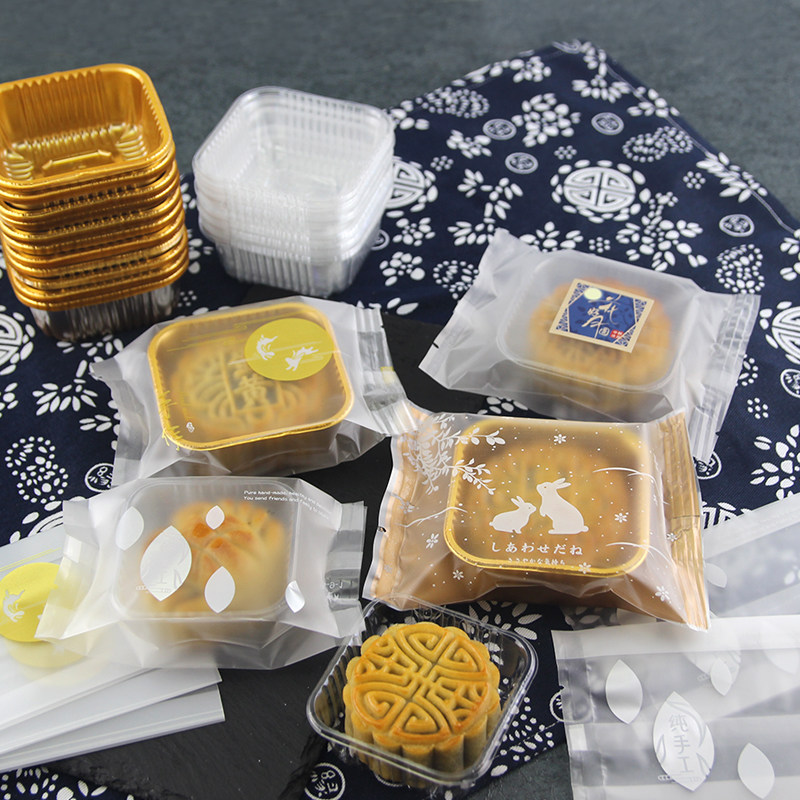 100套月饼包装袋中秋75g金色机封