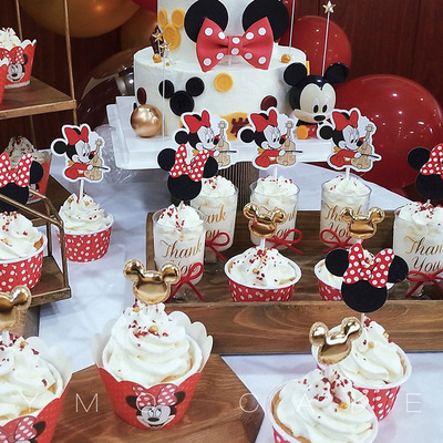 网红米奇米妮宝宝周岁甜品台插牌