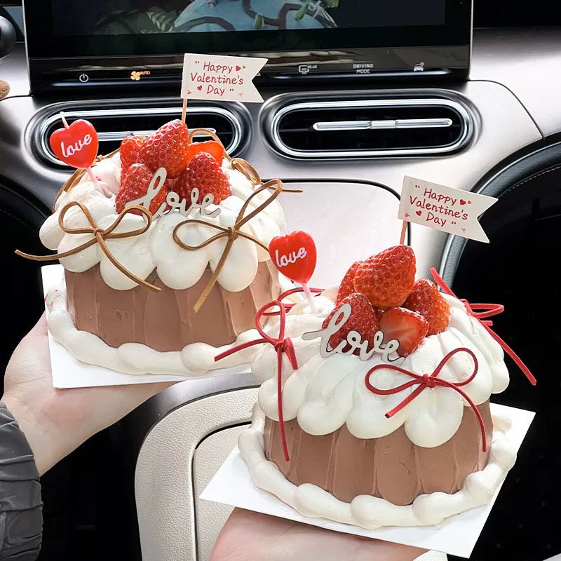 网红2.14情人节蛋糕装饰插旗红色爱心蜡烛木质love情侣表白插件