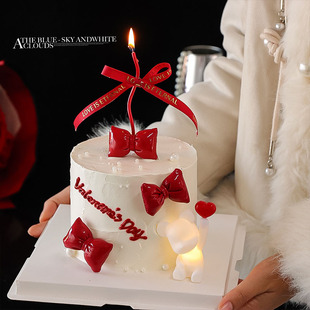 网红214情人节带灯爱心小熊蛋糕装饰摆件情侣告白蝴蝶结丝带装扮