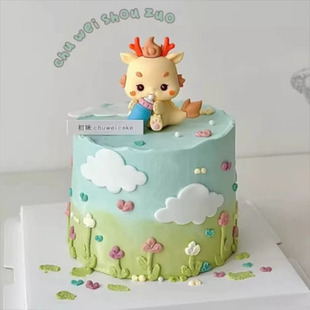 软胶立体奶瓶龙宝宝蛋糕装饰摆件卡通生肖龙百天周岁满月生日插件