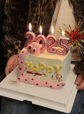 2025跨年紫色气球数字蜡烛蛋糕装饰插件金银2025数字蜡烛新年摆件