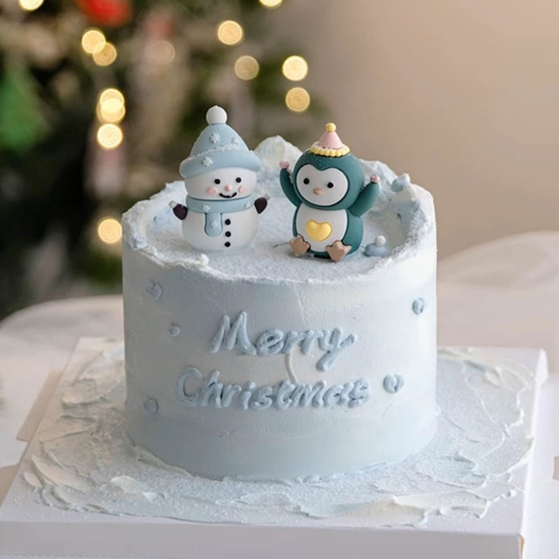 2025圣诞节蛋糕装饰摆件立体雪人小企鹅ins冬日圣诞生日装扮插件