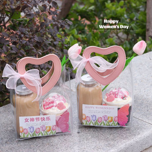 袋 38女神节伴手礼蛋糕甜品手提袋三八妇女节郁金香爱心透明袋包装