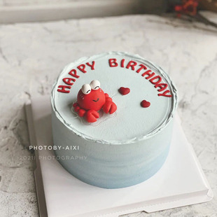 网红巨蟹座男孩女孩生日蛋糕装饰摆件星座螃蟹海星贝壳透明插件