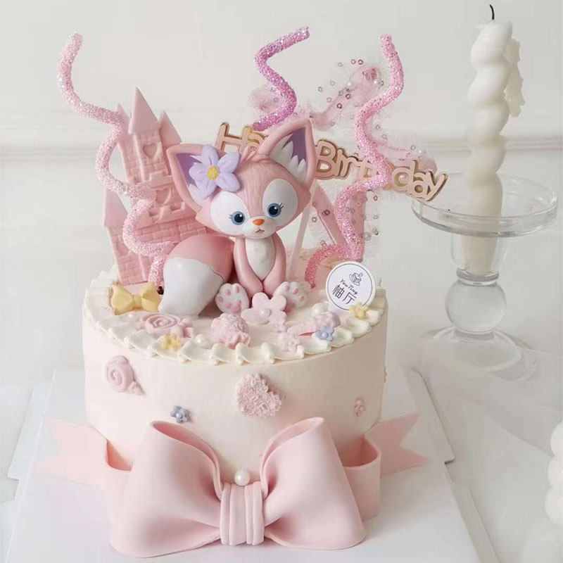 粉色贝尔女孩生日蛋糕装饰摆件