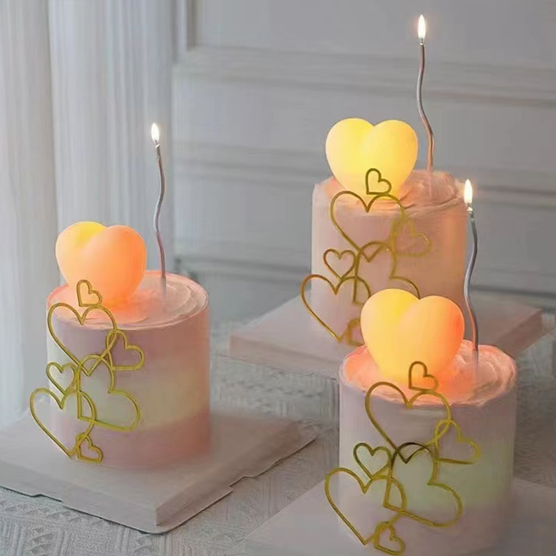ins风简约金色爱心亚克力蛋糕装饰摆件520情人节烘焙甜品蜡烛插件