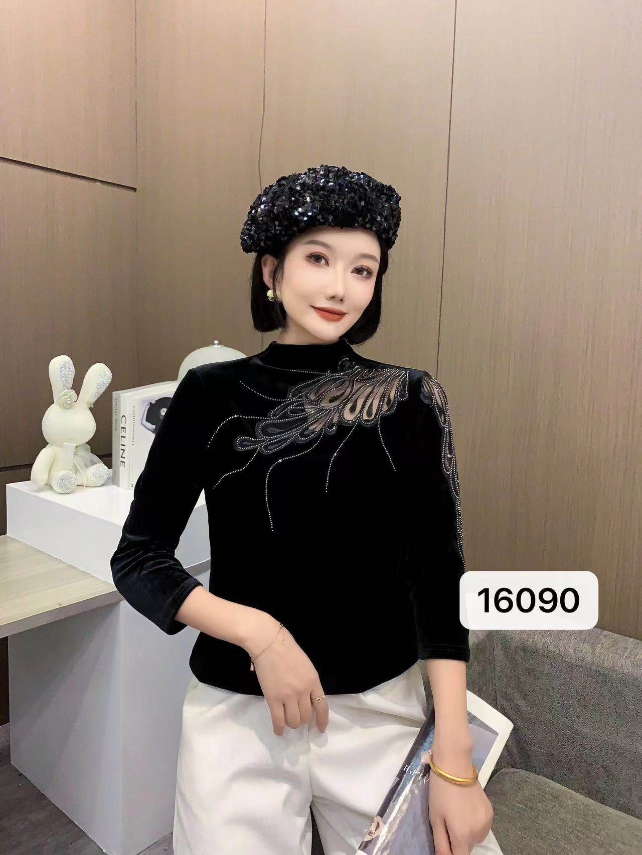 本色服饰春秋季款轻奢金丝绒半高领领七分袖时尚百搭打底短女衫