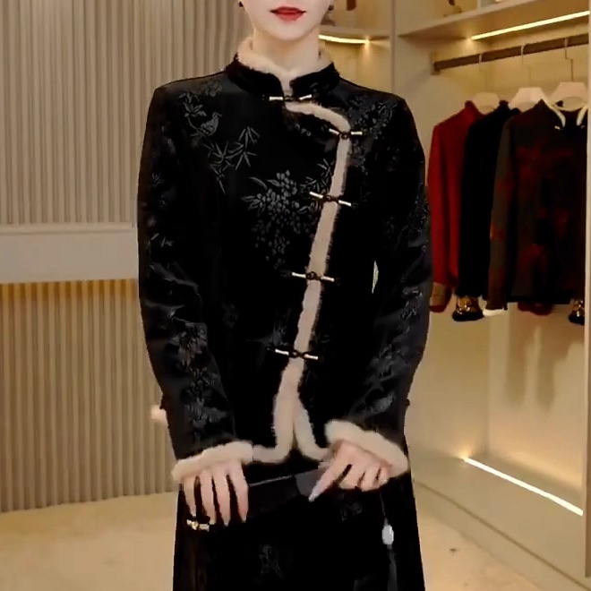 中式国风重工提花改良旗袍上衣女