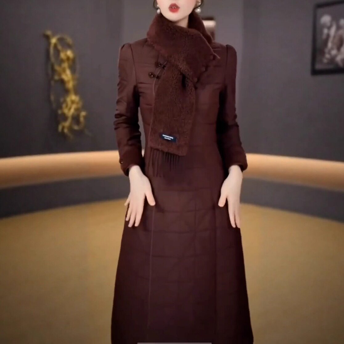 送围巾冬季新款高端新中式国风复古夹棉加厚改良旗袍气质连衣裙女,女装/女士精品,连衣裙,淘宝优惠券,粉丝福利购,淘宝优惠卷