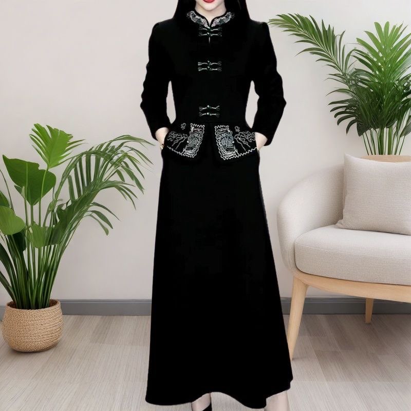 国风刺绣改良旗袍假两件连衣裙女