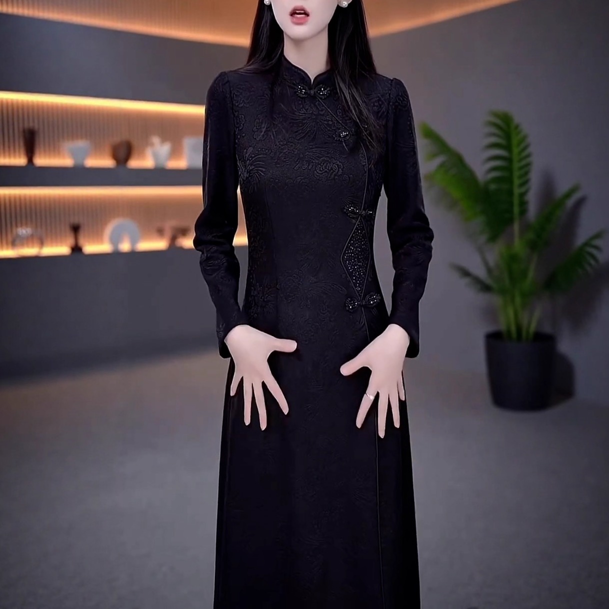 复古重工提花改良旗袍气质连衣裙