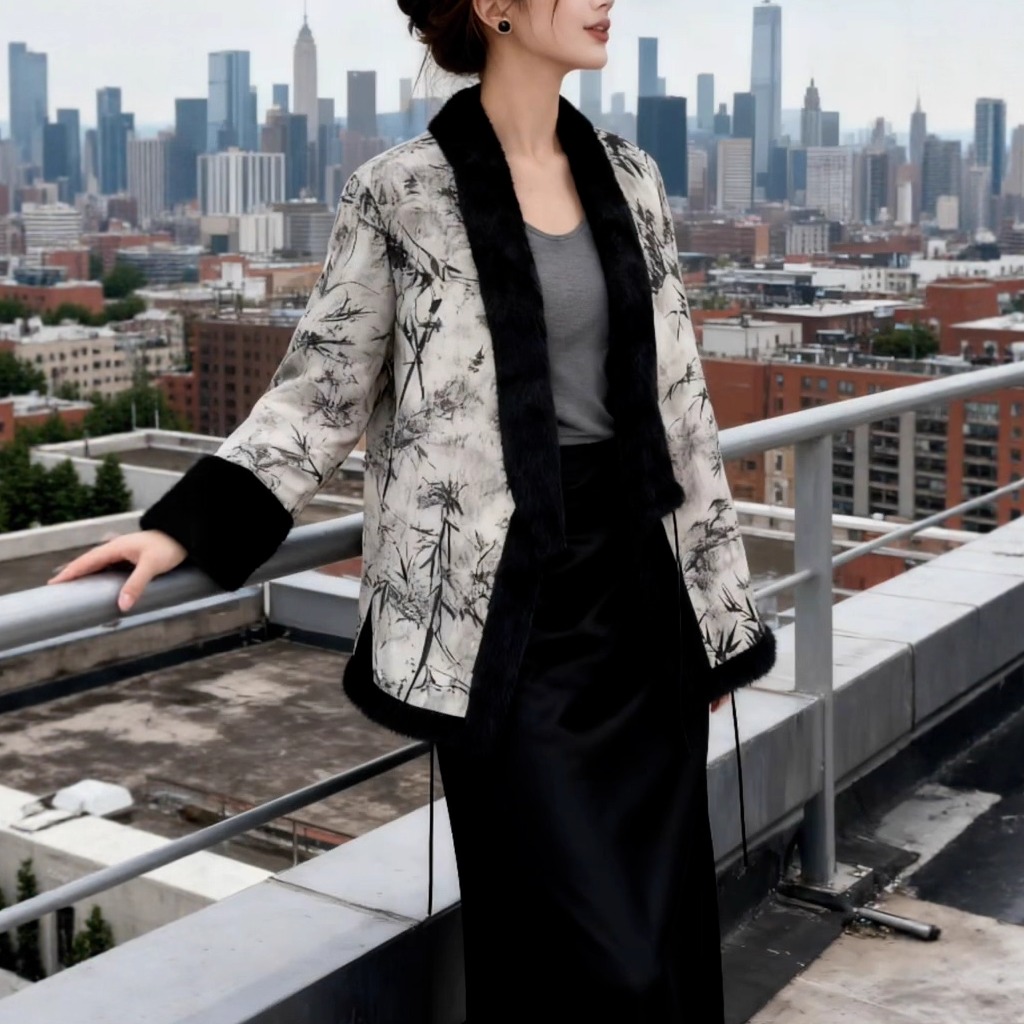 新中式皮毛一体两面穿水貂绒外套