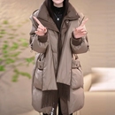 高档专柜轻奢精纺羽绒棉服大码 遮肉宽松防寒保暖大衣外套帽子可拆
