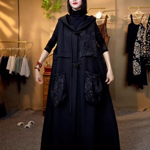 提花刺绣百搭气质连帽马甲外套女