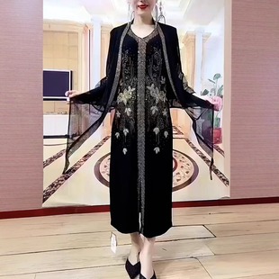 轻奢高级感重工刺绣烫钻外披连衣裙套装 高端时尚 女气质优雅两件套