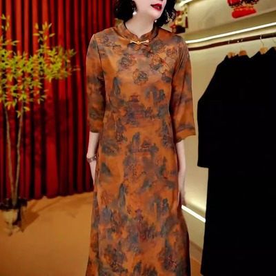 国风复古重工提花改良旗袍连衣裙