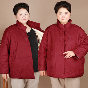新款棉服冬盘扣210斤加大码袄子中老年保暖胖妈妈民族风加绒棉衣