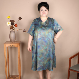 胖妈妈大码女装加肥加大中老年人长款遮肚宽松连衣裙子200斤胖mm