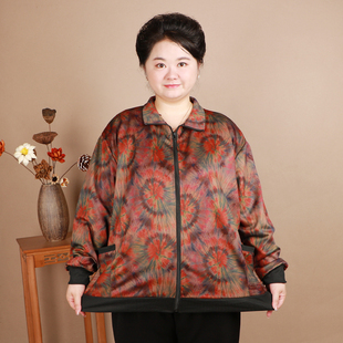 拉链秋季 胖妈妈加大码 外套中老年奶奶翻领宽松夹克女 秋装 2025新款