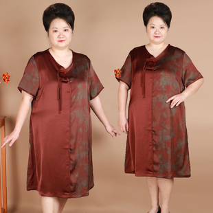 50-60岁年轻妈妈装大码连衣裙中老年夏装女真丝洋气短袖裙子
