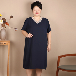 50-60岁中年人高端连衣裙胖妈妈大码女装中老年加肥加大宽松裙子