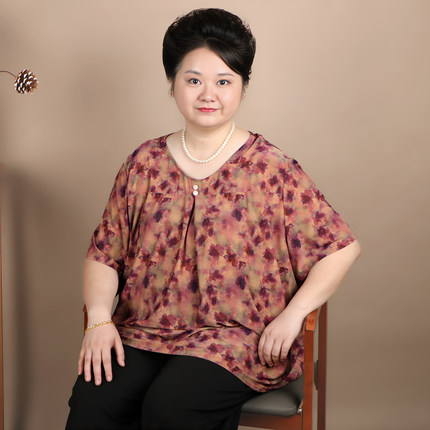 特大码中老年女装200斤加肥加大中老年人夏装短袖宽松T恤婆婆上衣