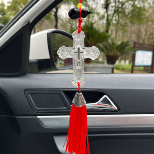 2024年新款水晶汽车后视镜挂件汽车车内十字架装饰品中控台挂饰品