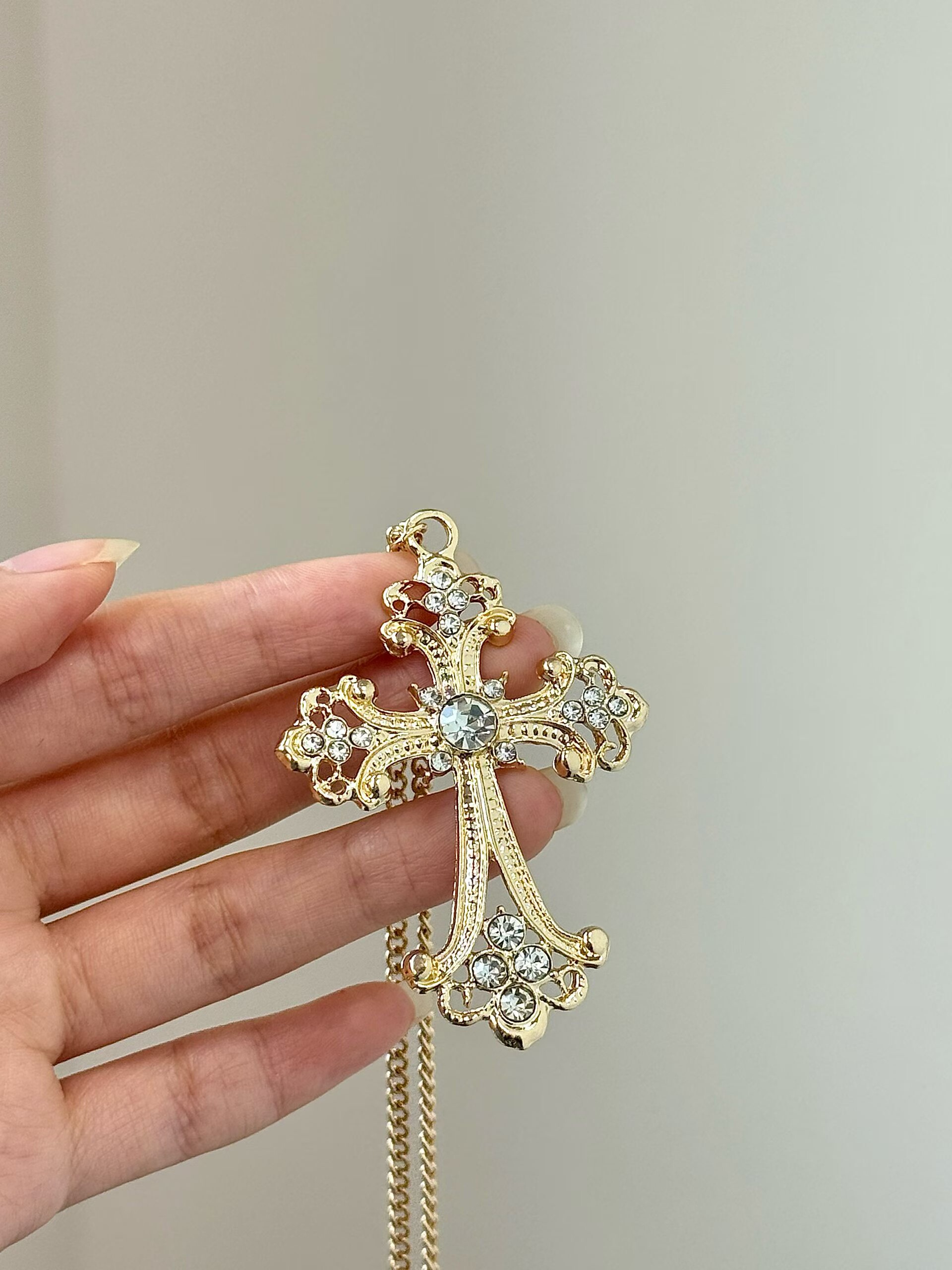 欧美跨境速卖通暗黑红宝石大十字架带钻项链哥特式朋克风颈链