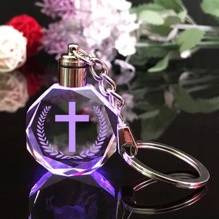 水晶十字架小夜灯钥匙扣挂件挂饰定制生日礼物送男女同学包包挂饰