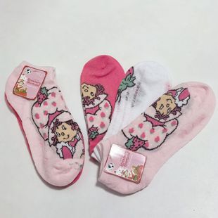 外贸出口 可爱卡通草莓女孩 3双套装 成人袜子 短袜 36-39码
