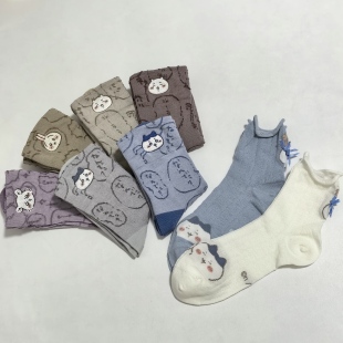 日单 可爱卡通自嘲熊 吉伊小八乌萨奇 刺绣裙边 成人袜子 中筒袜