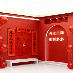新年大促年货国潮风可定制logo直播背景布美食服装鞋包红色背景布