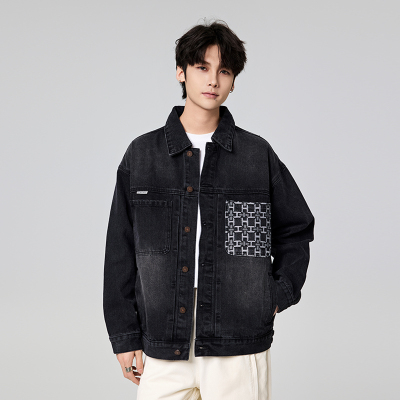 春秋季宽松印花翻领牛仔外套