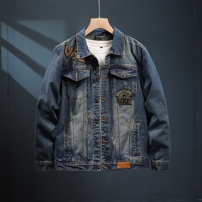 重工痞帅休闲刺绣烫钻牛仔外套