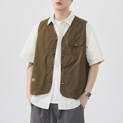 日系复古工装休闲马甲男款