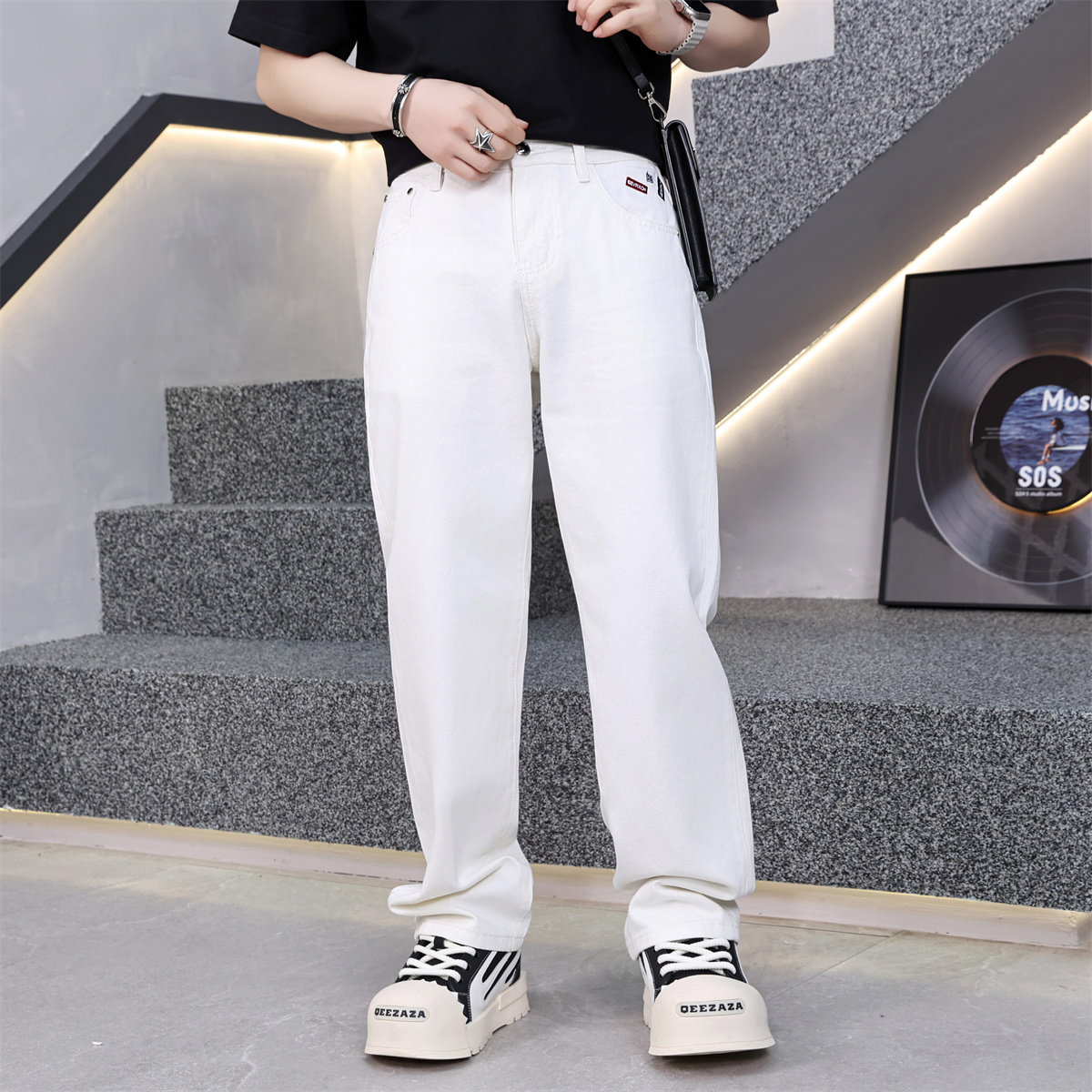 高端轻奢高街潮牌白色工装牛仔裤男2026新款宽松直筒休闲百搭长裤