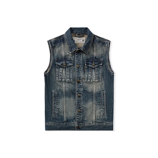 高端牌复古做旧工装牛仔马甲男款春秋季宽松大码休闲无袖马夹坎肩