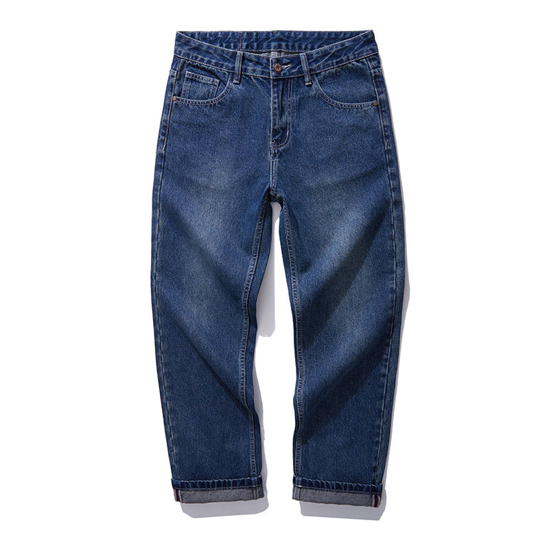 国潮仙鹤刺绣复古工装牛仔裤男款春秋季中国风宽松直筒休闲长裤子