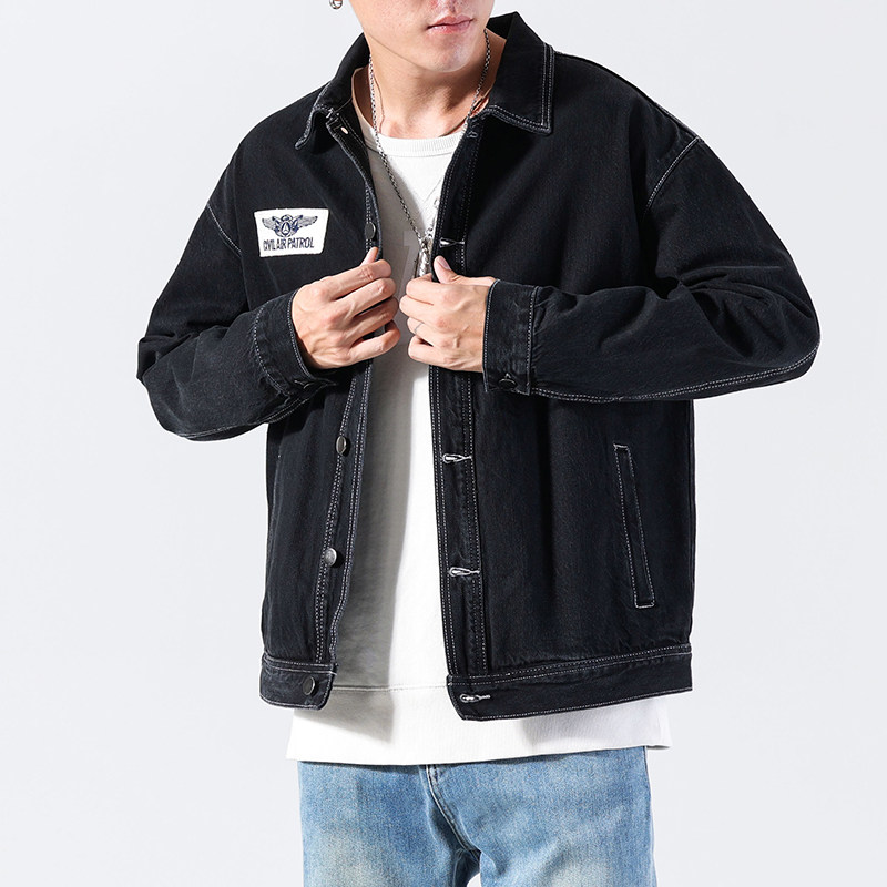 春秋季翻领宽松工装牛仔外套