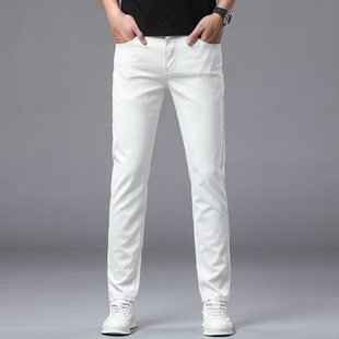 高端轻奢白色牛仔裤男欧货春夏薄款潮牌修身小直筒休闲百搭长裤子